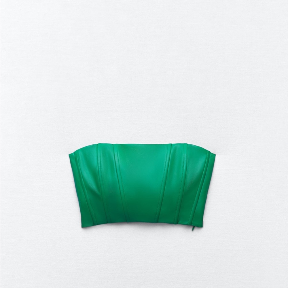 Zara Green Faux Leather Bustier Corset Crop Top - Picture 13 of 16